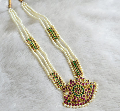 Gold tone semi precious real kemp-green-white pearl peacock flower haar dj-48893