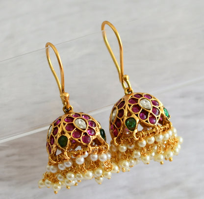 Matte finish kemp-green-white kundan hook mango jhumkka dj-47089