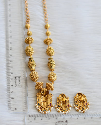 Matte finish navarathna stone sri thirumal necklace set dj-45423