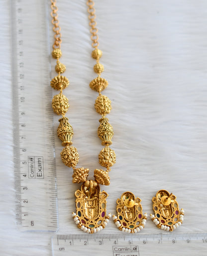 Matte finish navarathna stone sri Thirumal necklace set dj-45423