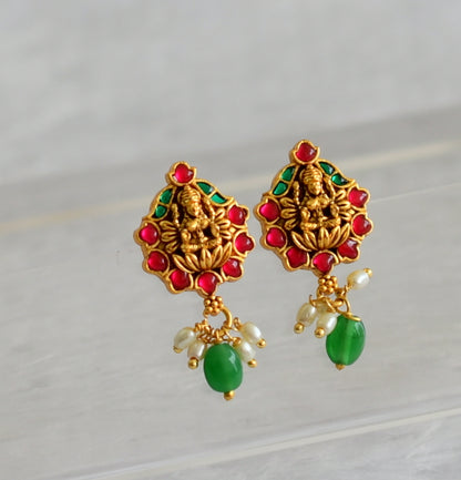 Matte finish pink-green lakshmi pearl cluster green beaded small earrings dj-47097