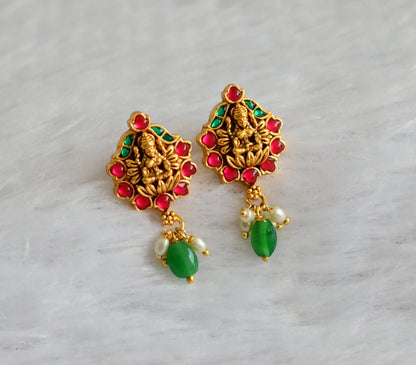 Matte finish pink-green lakshmi pearl cluster green beaded small earrings dj-47097