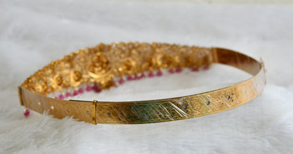 Antique gold tone white-green pink beaded lakshmi peacock waist band dj-50853