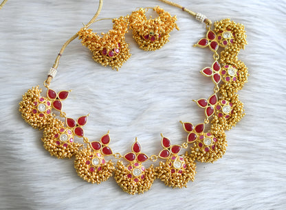 Gold cluster ruby white necklace set dj-12836