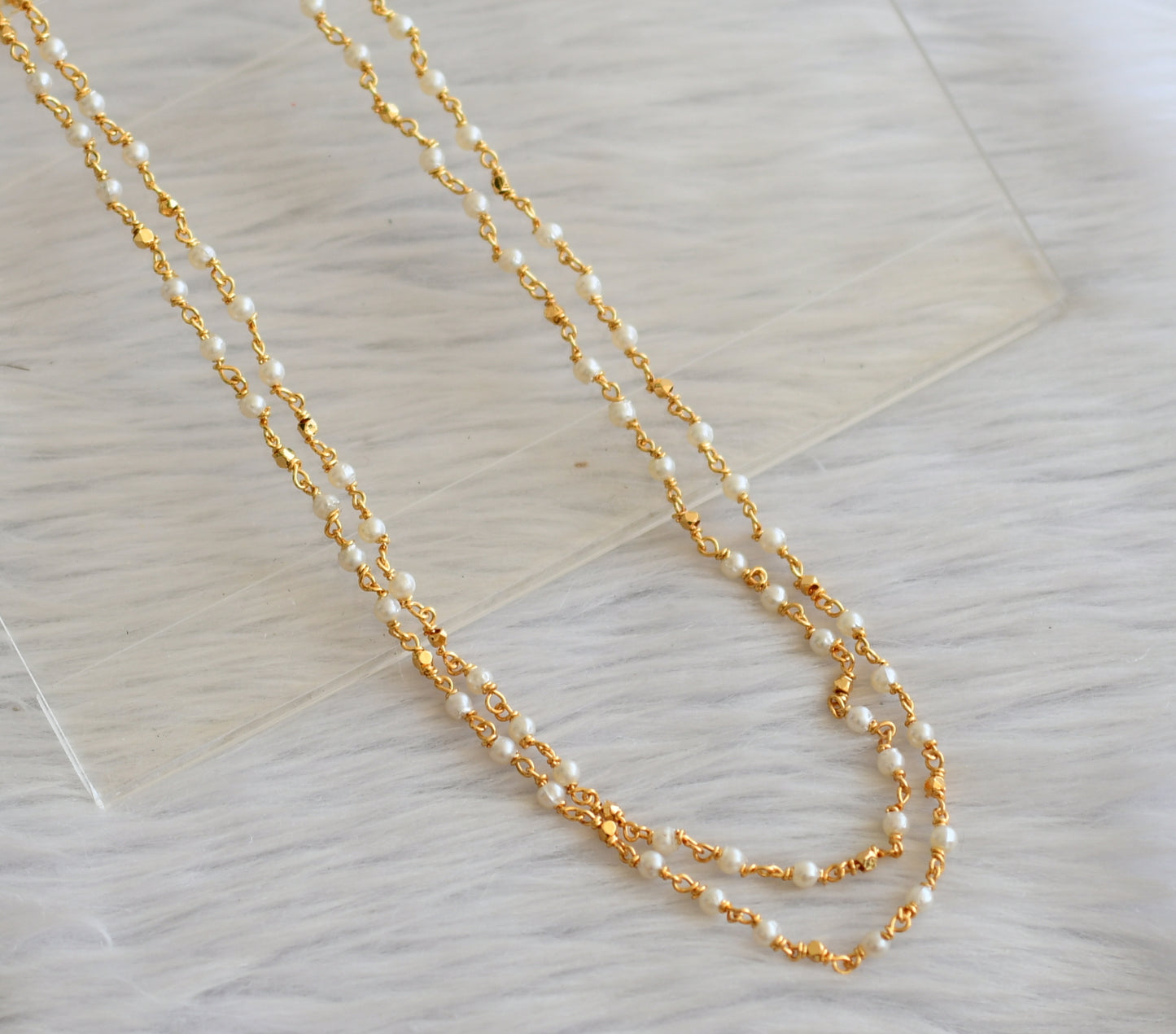 Gold tone double layer pearl chain dj-43149