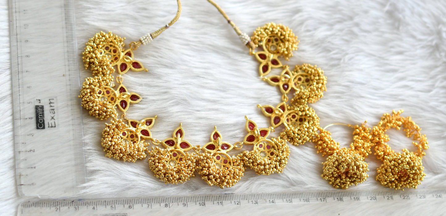 Gold cluster ruby white necklace set dj-12836