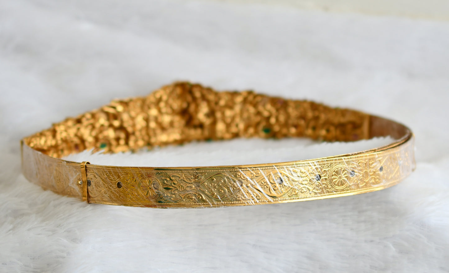 Antique gold tone kemp-green-white lakshmi peacock elephant green beaded waist band dj-50855
