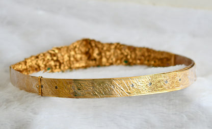 Antique gold tone kemp-green-white lakshmi peacock elephant green beaded waist band dj-50855