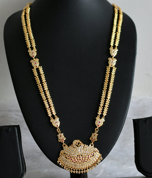 Gold tone ad pink-white swan double layer chain haar dj-48925