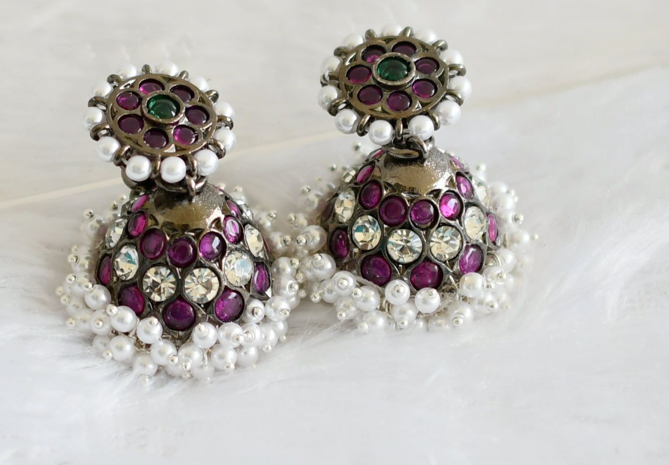 Black finish precious kemp pearl jhumkka DJ-50728