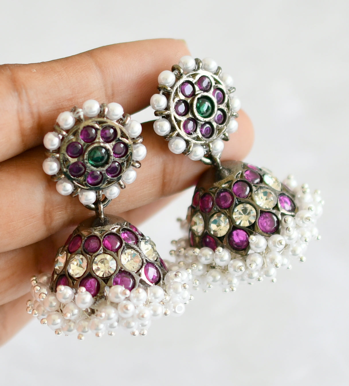 Black finish precious kemp pearl jhumkka DJ-50728