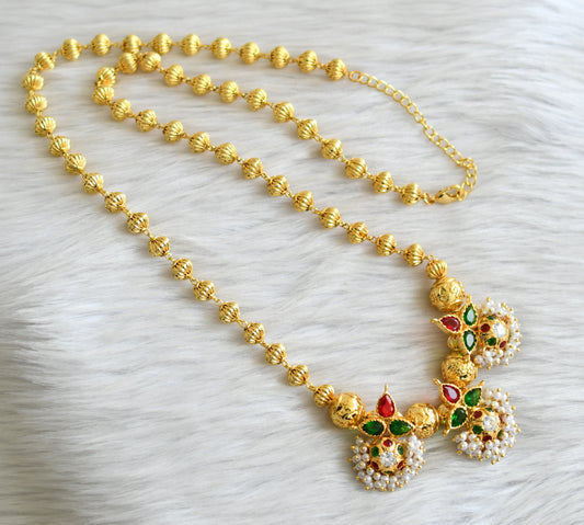 Gold tone pearl cluster pink-green chain dj-01852
