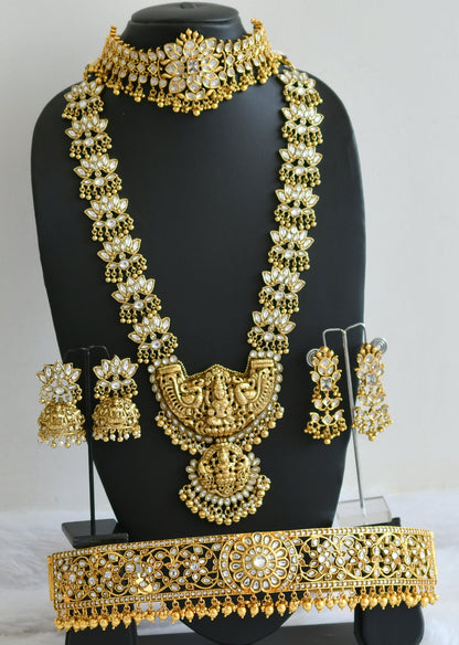 Antique gold tone white lakshmi lotus mango flower bridal set dj-50876