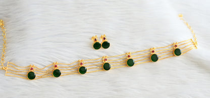 Gold tone pink-green kerala style round choker necklace set dj-45444