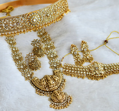 Antique gold tone white lakshmi lotus mango flower bridal set dj-50876
