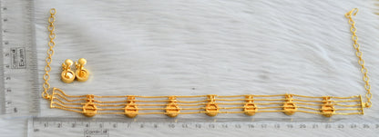 Gold tone pink-green kerala style round choker necklace set dj-45444
