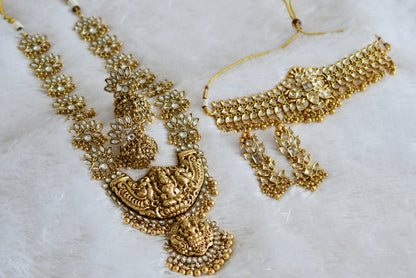 Antique gold tone white lakshmi lotus mango flower bridal set dj-50876