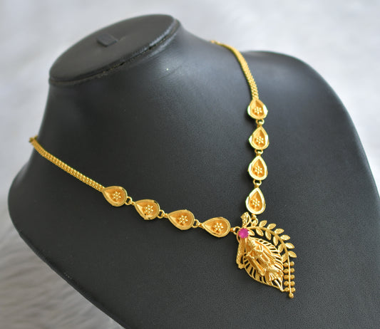 Matte gold tone ruby krishna-flower kerala style necklace dj-45440