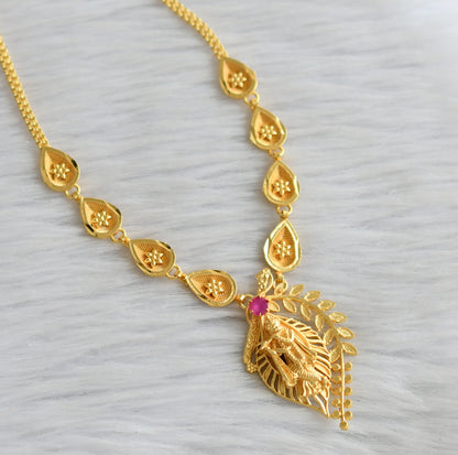 Matte gold tone ruby krishna-flower kerala style necklace dj-45440