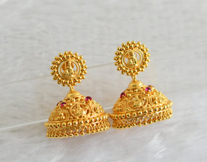 Gold tone pink stone Lakshmi jhumkka dj-36001