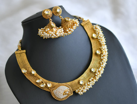 Antique pearl cluster kundan necklace set dj-08134