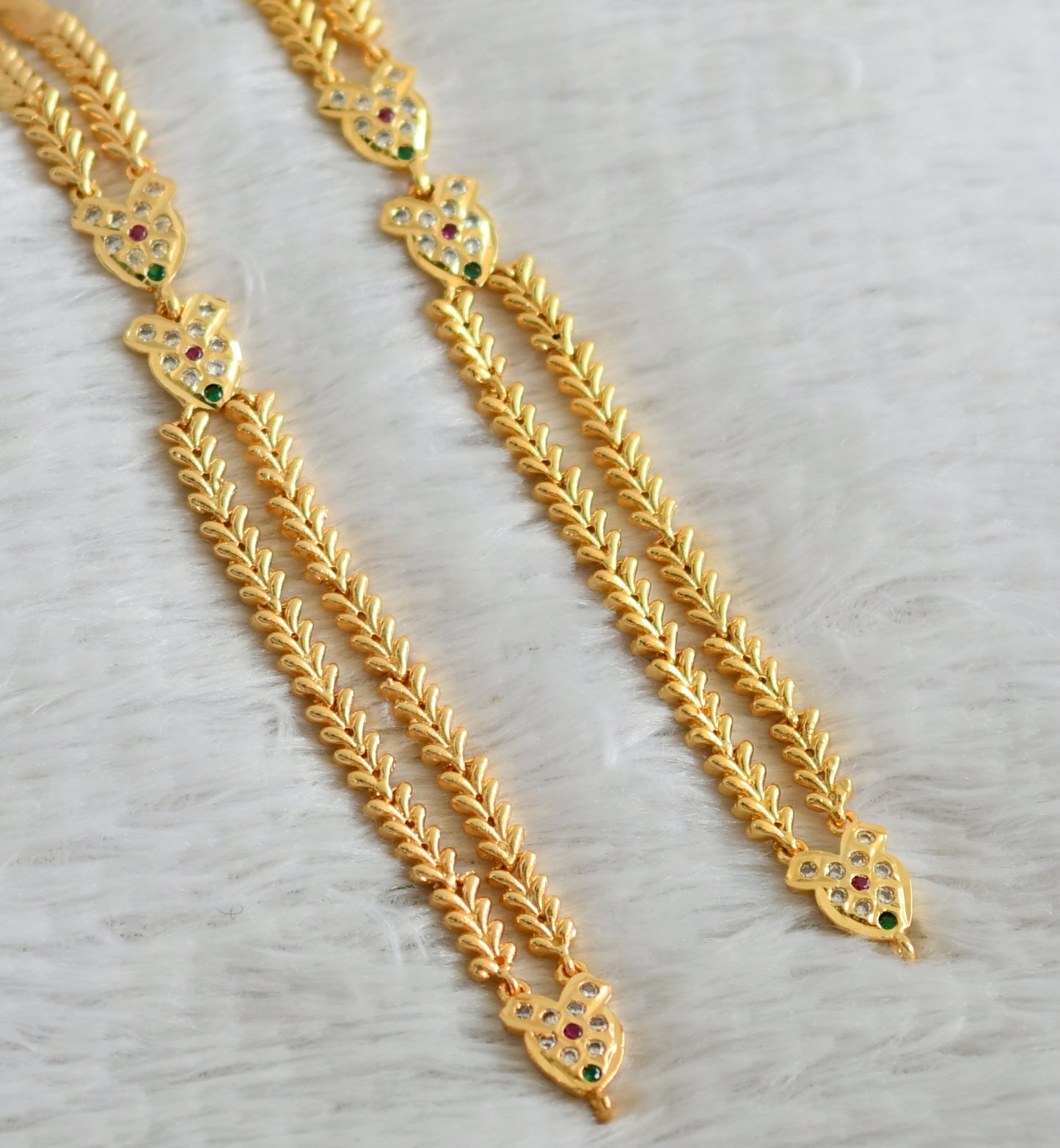 Gold tone ad pink-green-white double layer chain for haar dj-48922