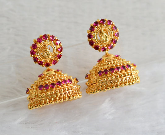 Gold tone pink stone Kerala style jhumkka dj-40846