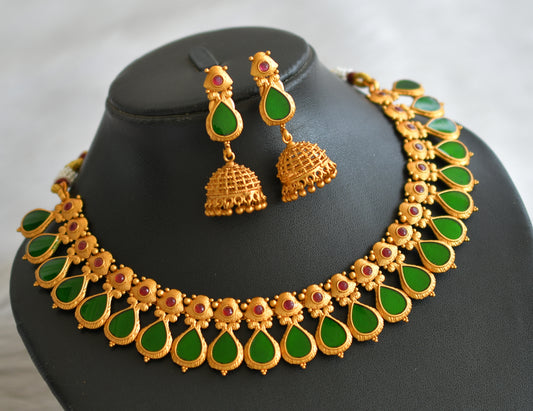 Matte finish red-green kerala style nagapadam necklace set dj-45439