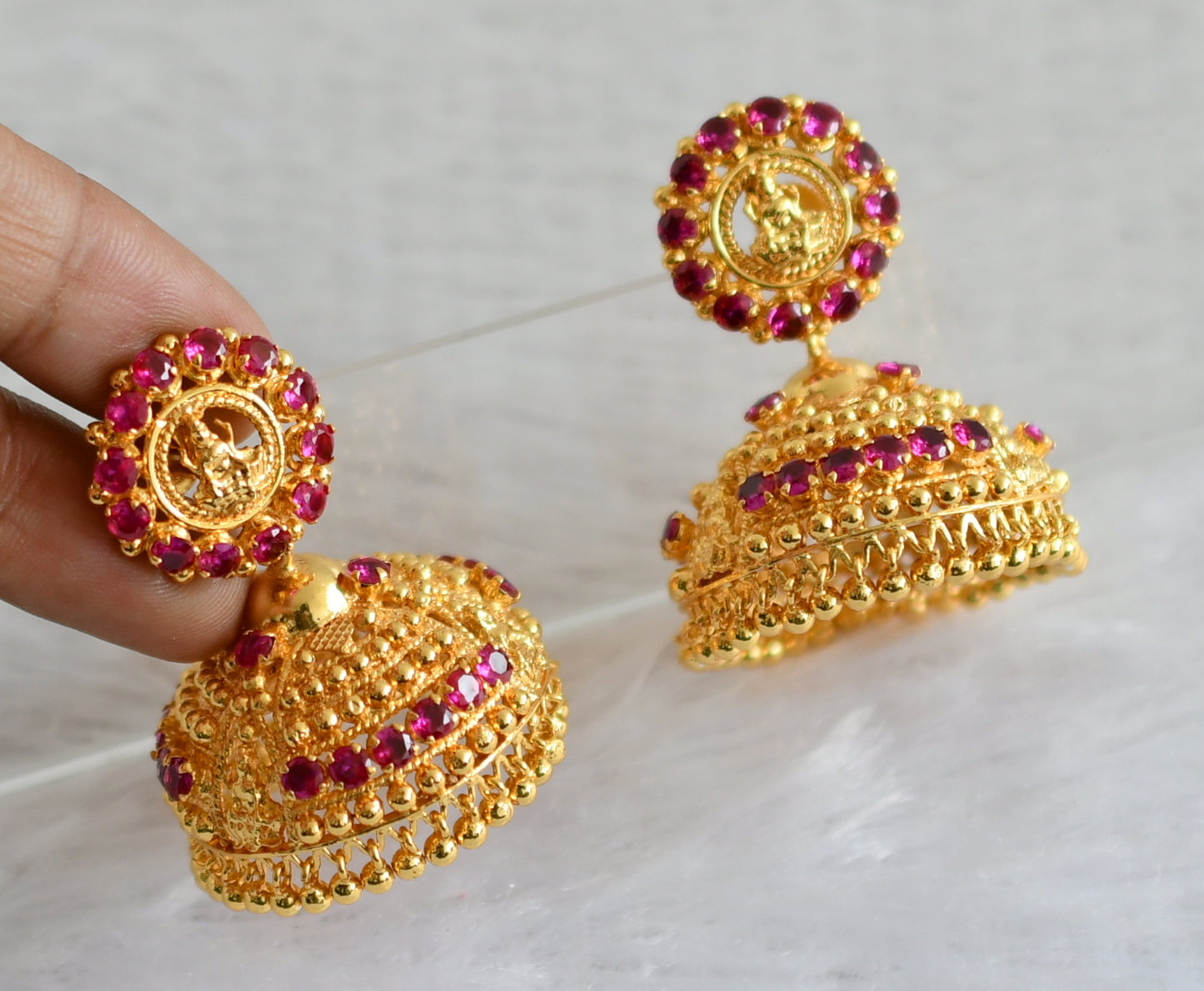 Gold tone pink stone Kerala style jhumkka dj-40846