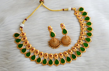 Matte finish red-green kerala style nagapadam necklace set dj-45439
