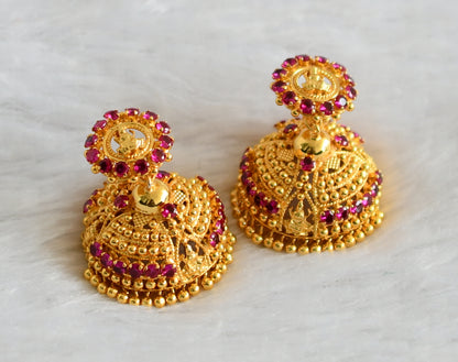 Gold tone pink stone Kerala style jhumkka dj-40846