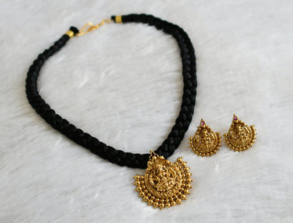 Matte finish black silk thread kemp stone lakshmi necklace set dj-47100