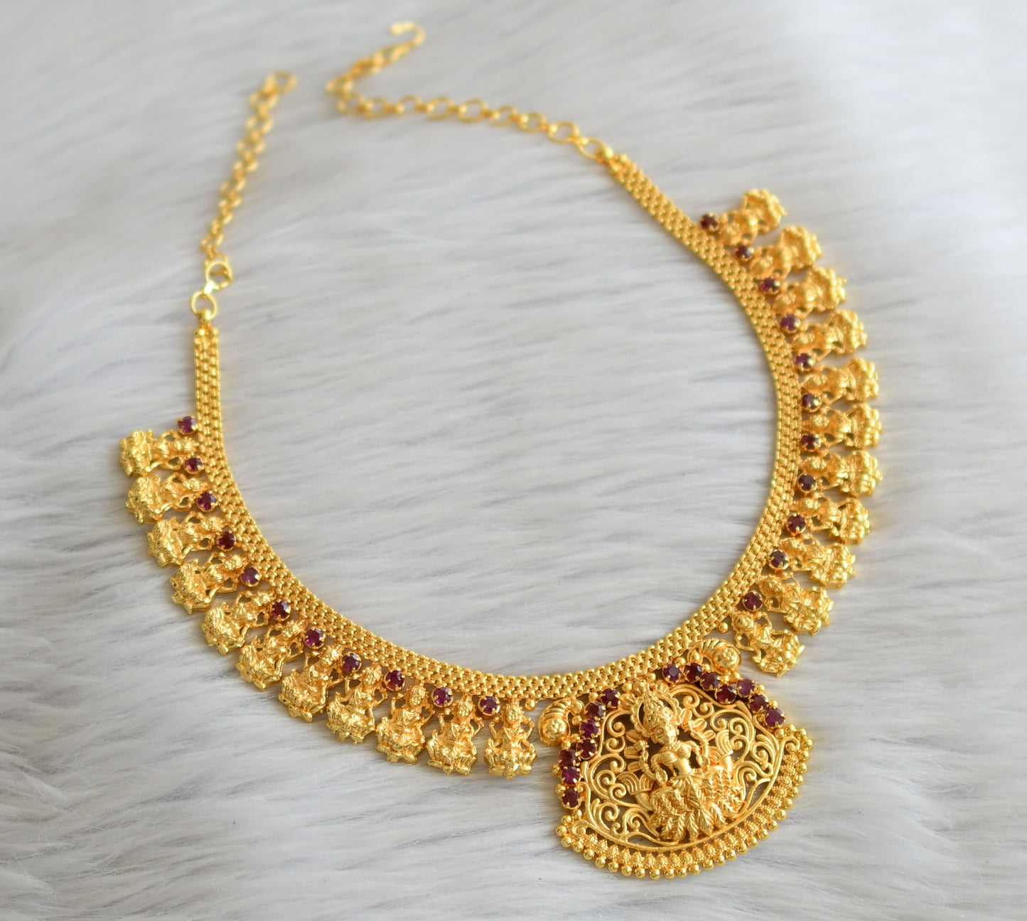 Gold tone pink stone kerala style lakshmi necklace dj-45442