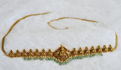 Antique gold tone kemp-green-white lakshmi peacock waist chain dj-50860