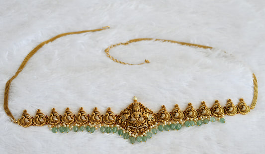 Antique gold tone kemp-green-white lakshmi peacock waist chain dj-50860