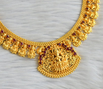 Gold tone pink stone kerala style lakshmi necklace dj-45442