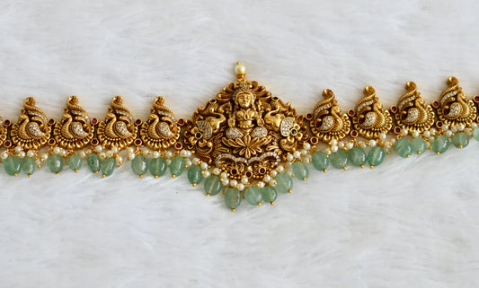 Antique gold tone kemp-green-white lakshmi peacock waist chain dj-50860