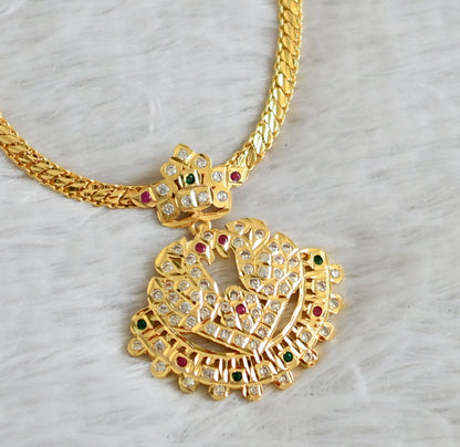 Gold tone ad pink-green-white south indian swan necklace dj-48920