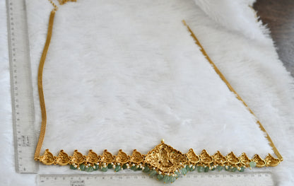 Antique gold tone kemp-green-white lakshmi peacock waist chain dj-50860
