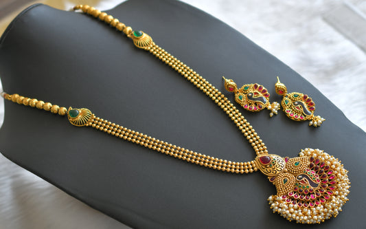 Antique kemp-green peacock pearl cluster ball chain haar set dj-16873