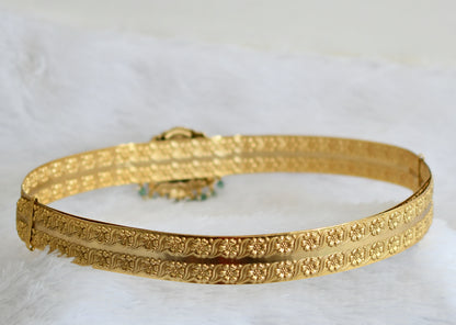 Antique gold tone pink-green lakshmi peacock flower green beaded waist band dj-50856