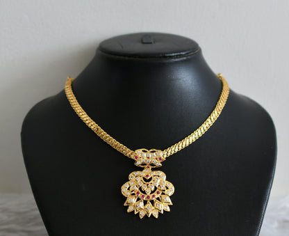 Gold tone ad pink-white south indian necklace dj-48919