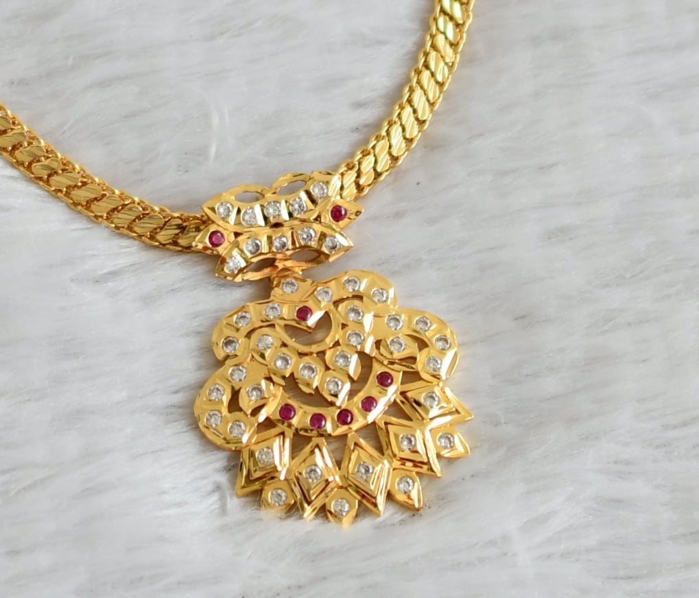 Gold tone ad pink-white south indian necklace dj-48919