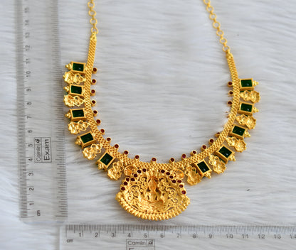 Gold tone pink-green block stone kerala style lakshmi necklace dj-45443