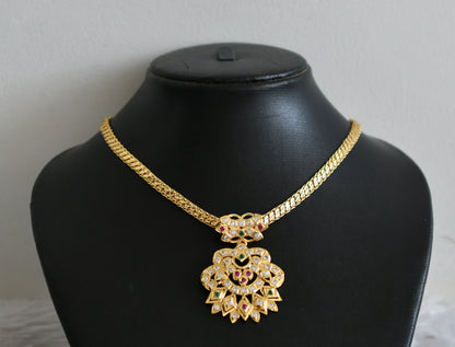 Gold tone ad pink-green-white south indian style necklace dj-48918