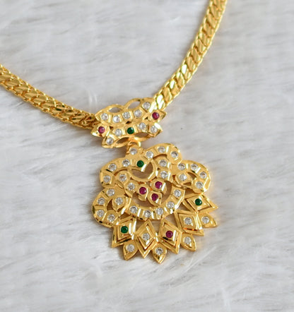 Gold tone ad pink-green-white south indian style necklace dj-48918