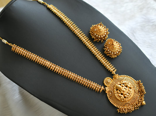 Antique pearl gold cluster lakshmi haar set dj-16867