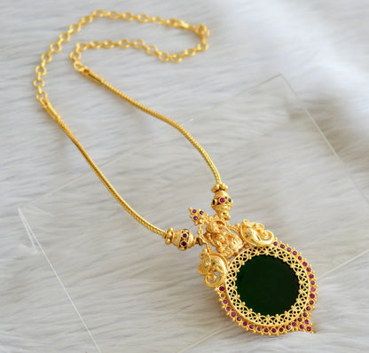 Gold tone pink-green kerala style round lakshmi elephant necklace set dj-45445