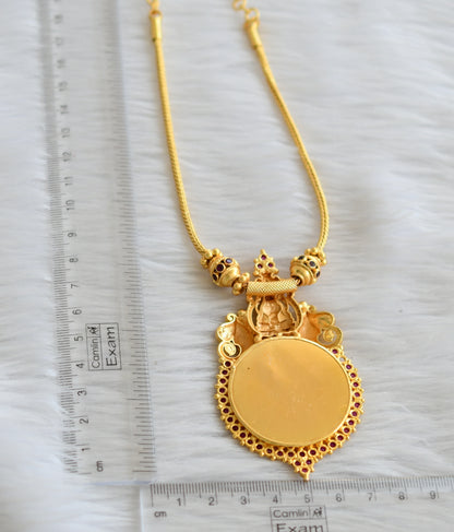 Gold tone pink-green kerala style round lakshmi elephant necklace set dj-45445