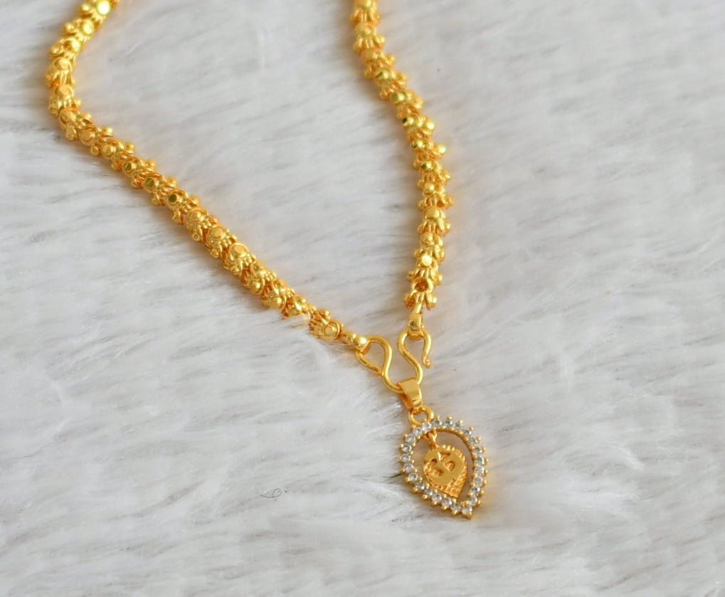 Gold tone 24 inches chain with cz white om elakka thali pendant dj-48917